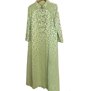 Vintage Mod Pistachio Green and Silver Brocade Fabric Long Coat